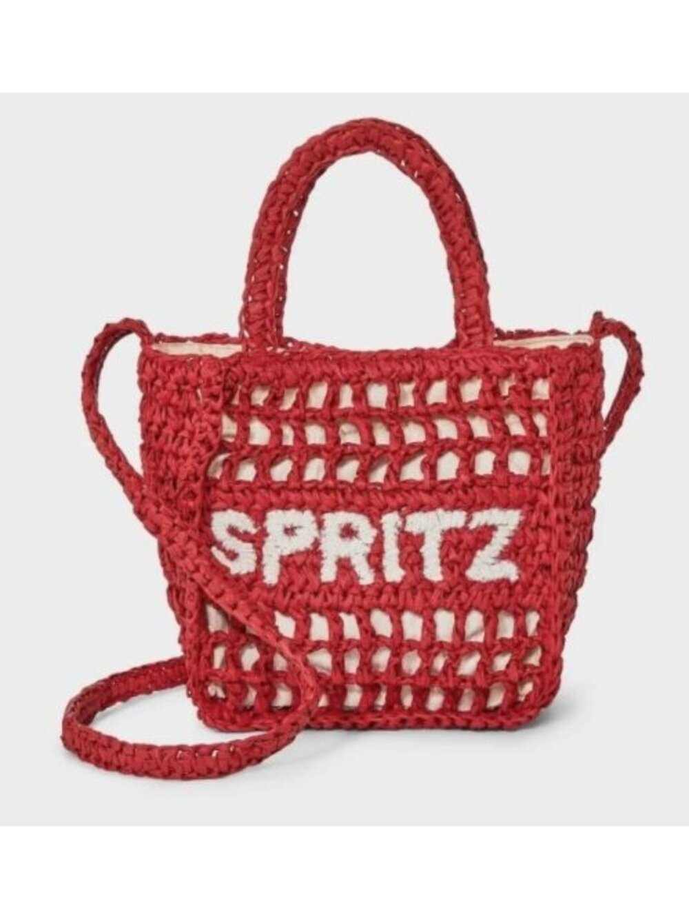 New Red Woven Raffia Crossbody Bag With "Spritz" Universal Thread